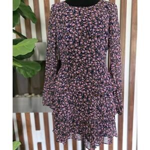 Francesca's Trixxi Dress Womens Large Navy Floral Long Sleeve Tiered Ruffle NWT
